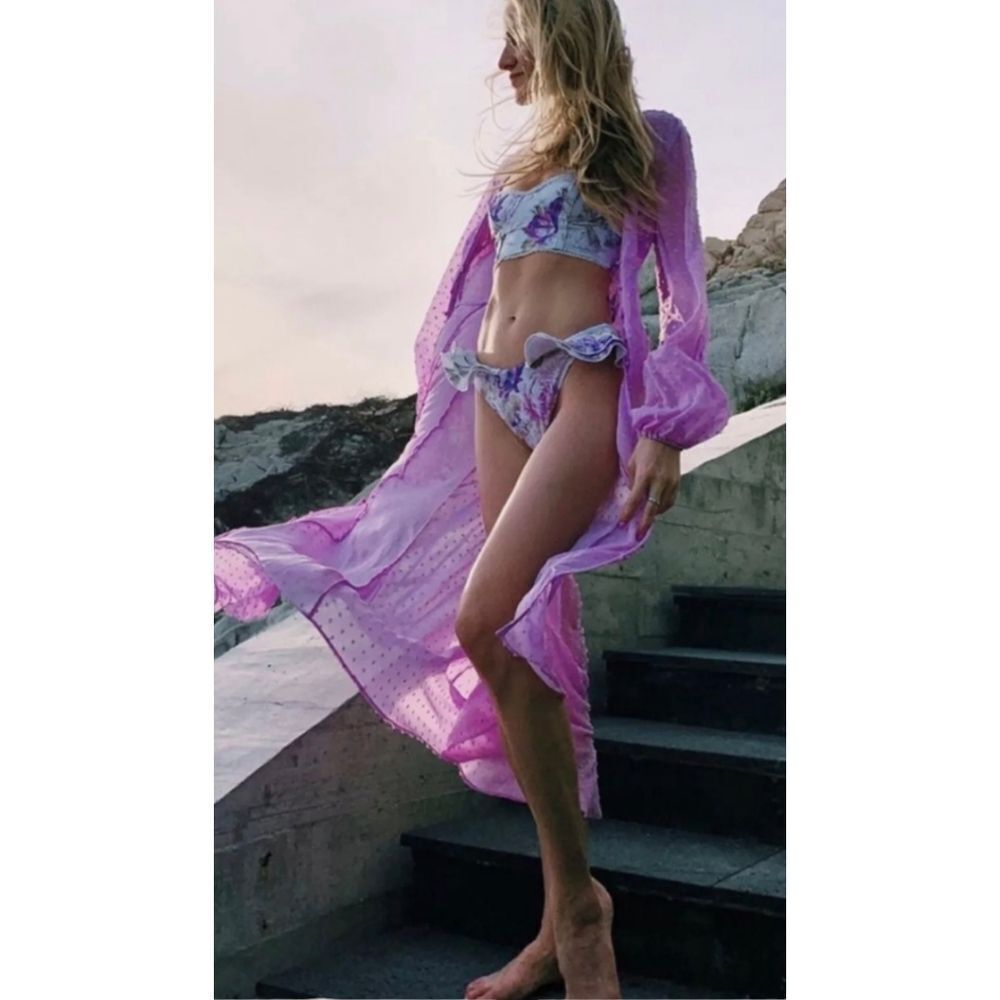 EXPRESS X Rocky‎ Barnes Lilac Swiss Dot Button Front Kimono Sheer Dress Sz M